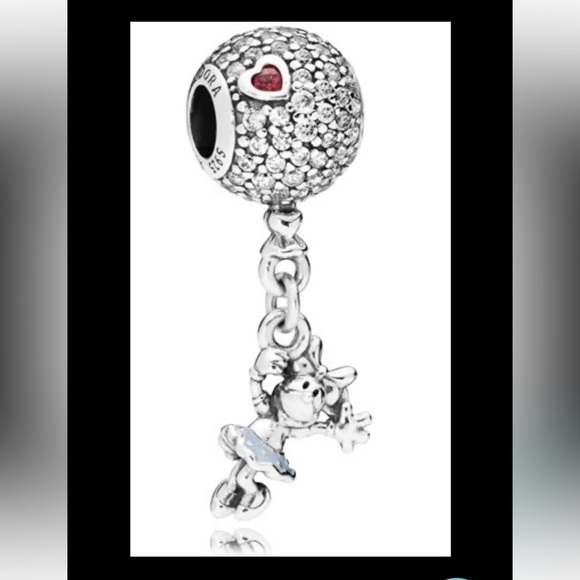 PANDORA DISNEY Floating MINNIE MOUSE Pave Dangle Charm Bead. Sterling Silver CZ. - Picture 2 of 5